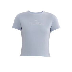 NWT No Boundaries Women's Short Sleeve Graphic Print Crop Top Size XL Blue